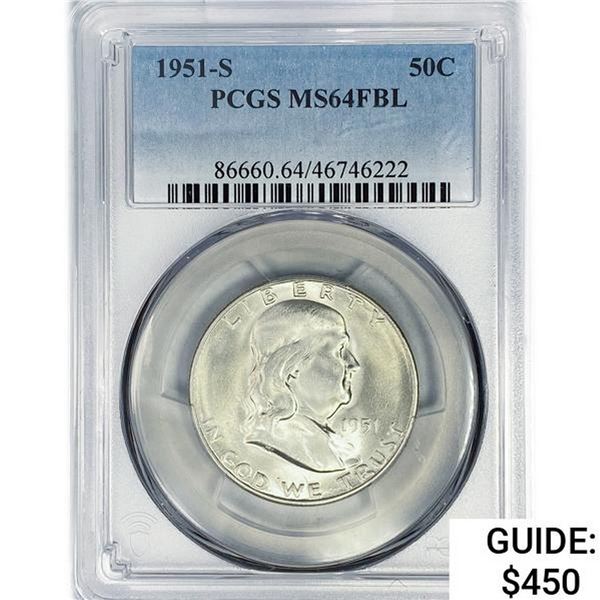 1951-S Franklin Half Dollar PCGS MS64 FBL