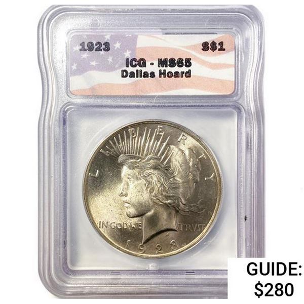 1923 Silver Peace Dollar ICG MS65 Dallas Hoard