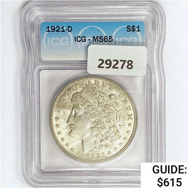 1921-D Morgan Silver Dollar ICG MS65