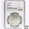 Image 1 : 1924-S Silver Peace Dollar NGC MS60