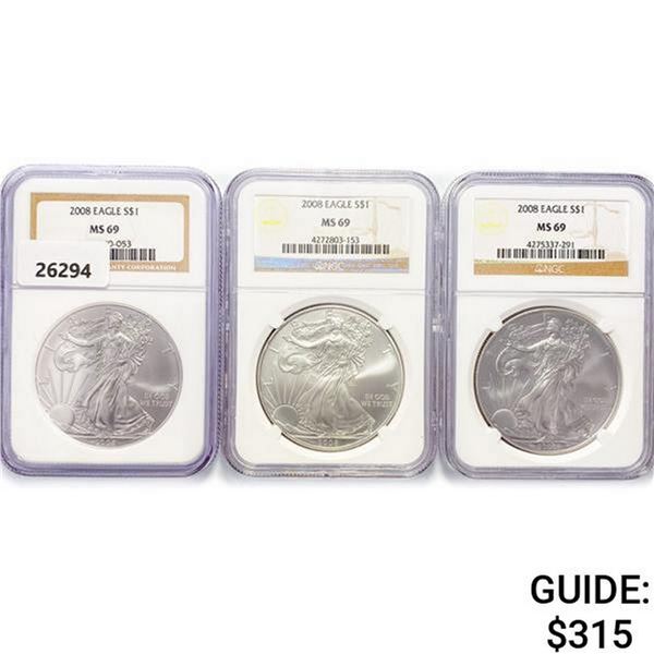 2008 Set [3] American Silver Eagles NGC MS69