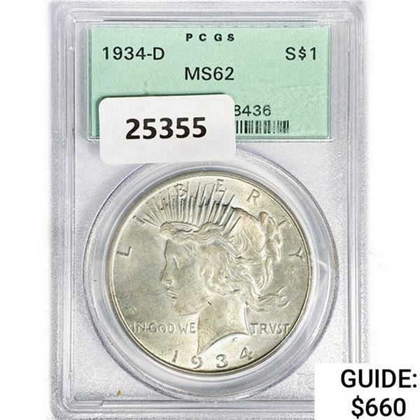 1934-D Silver Peace Dollar PCGS MS62