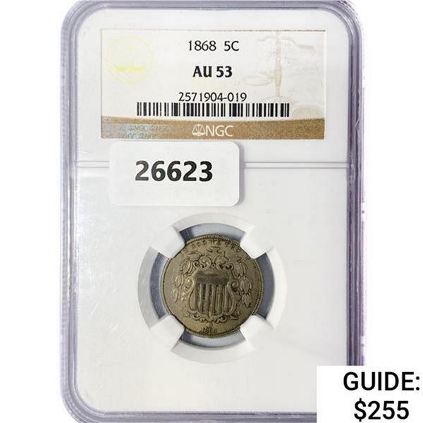 1868 Shield Nickel NGC AU53