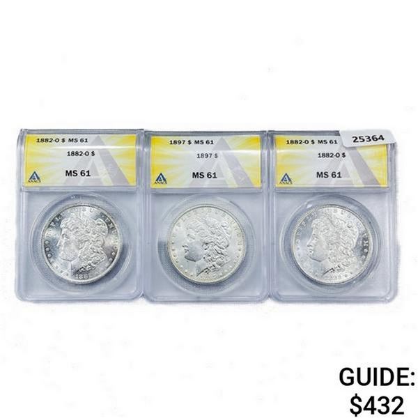 1882-O [2], 1897 Set [3] Morgan Dollars ANACS MS61