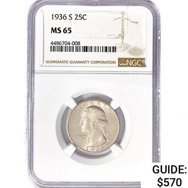 1936-S Washington Silver Quarter NGC MS65