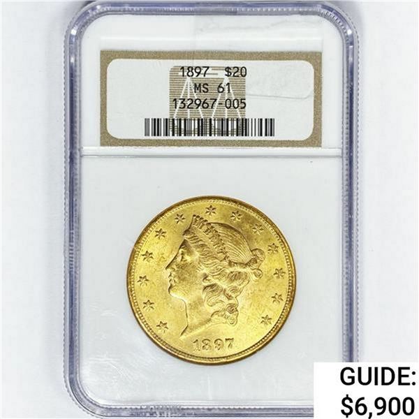 1897 $20 Gold Double Eagle NGC MS61