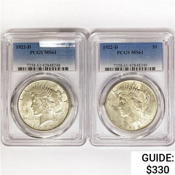 [2] 1922-D Peace Silver Dollars PCGS MS61