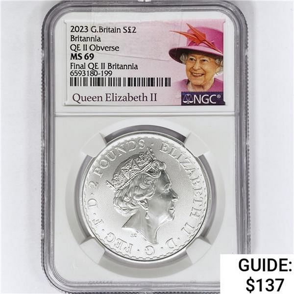 2023 1oz G.B. S2£ NGC MS69 Q. Elizabeth II