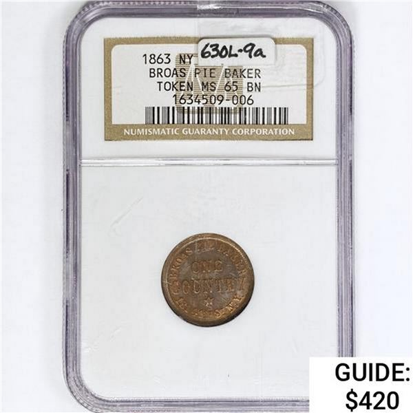 1863 NY Civil War Shop Token NGC MS65 BN 630L-9a