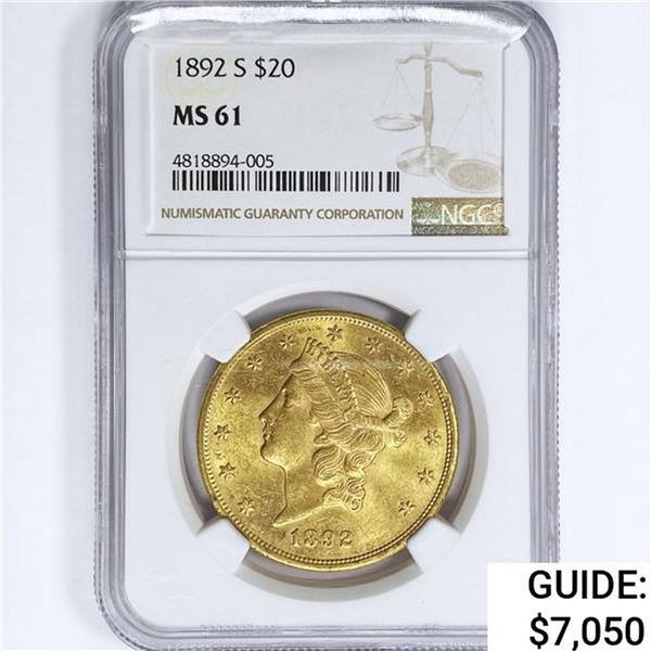 1892-S $20 Gold Double Eagle NGC MS61