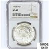 Image 1 : 1923-D Silver Peace Dollar NGC MS62