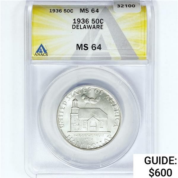 1936 Delaware Half Dollar ANACS MS64