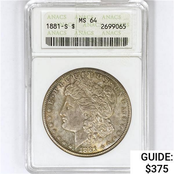 1881-S Morgan Silver Dollar ANACS MS64