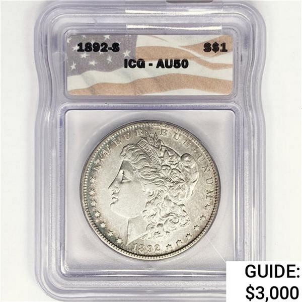 1892-S Morgan Silver Dollar ICG AU50