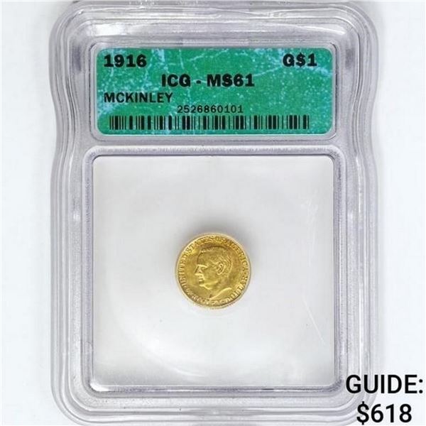 1916 McKinley Rare Gold Dollar ICG MS61