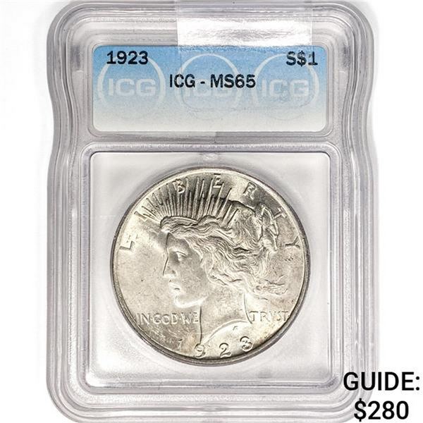 1923 Silver Peace Dollar ICG MS65