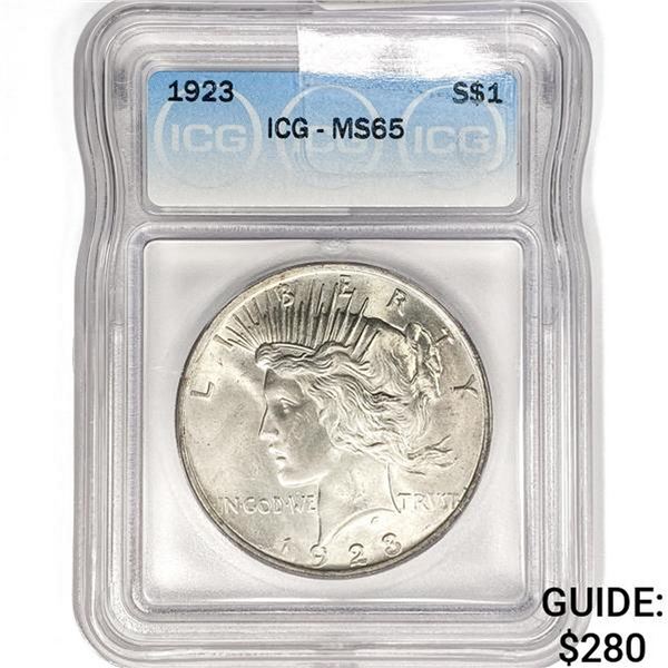 1923 Silver Peace Dollar ICG MS65