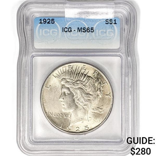 1925 Silver Peace Dollar ICG MS65