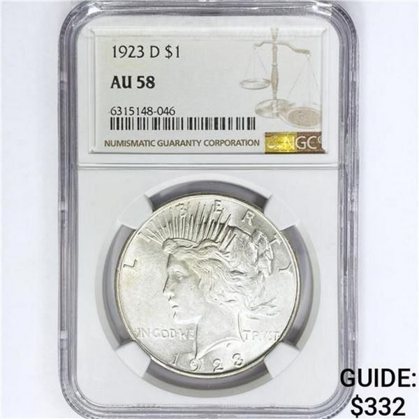 1923-D Silver Peace Dollar NGC AU58