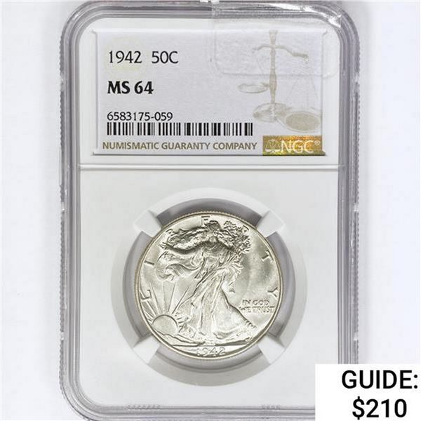 1942 Walking Liberty Half Dollar NGC MS64