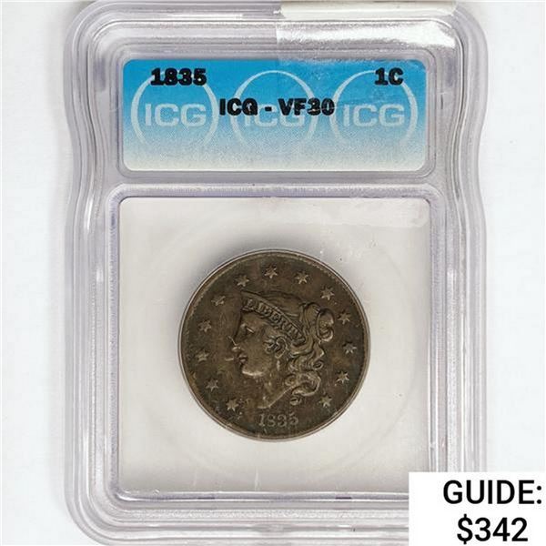 1835 Large Cent ICG VF30
