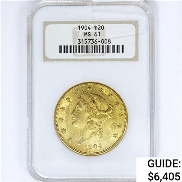 1904 $20 Gold Double Eagle NGC MS61