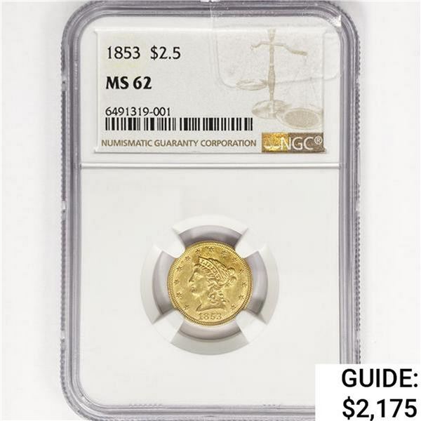 1853 $2.50 Gold Quarter Eagle NGC MS62