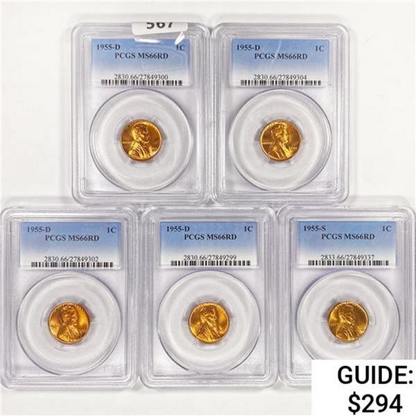 [5] 1955 Lincoln Memorial Cent PCGS MS66 RD