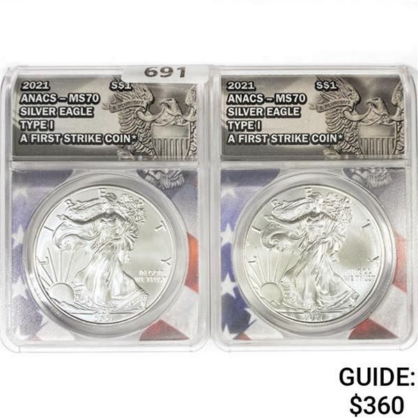 [2] 2021 American 1oz Silver Eagle ANACS MS70 1st