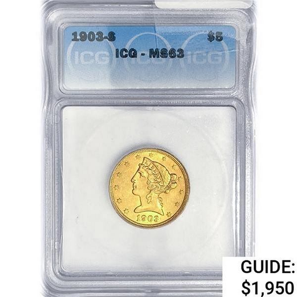 1903-S $5 Gold Half Eagle ICG MS63