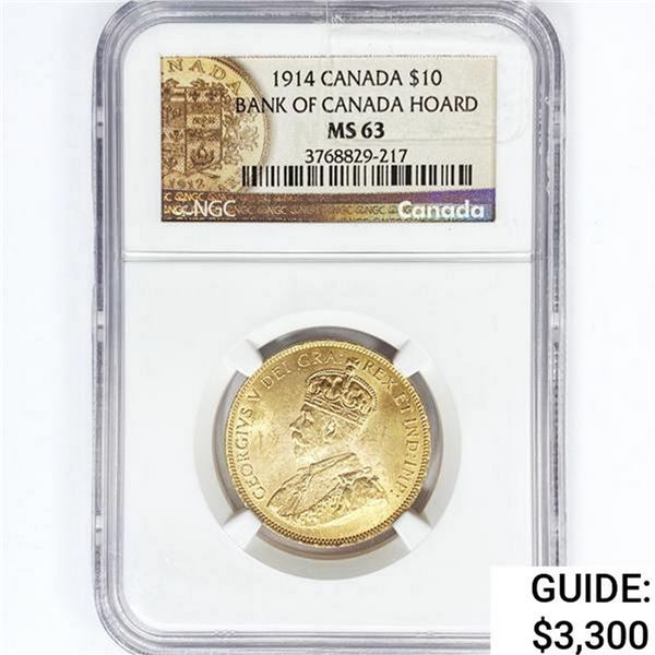 1914 Canada .48ozt Gold $10 NGC MS63