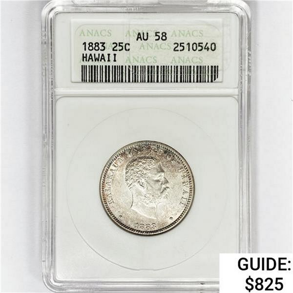1883 Kingdom of Hawaii Quarter ANACS AU58
