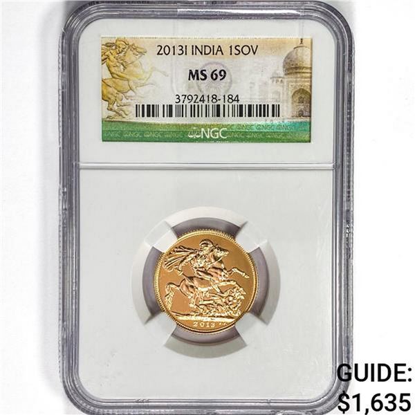 2013 India 1 Sovereign .2355oz. Gold NGC MS69