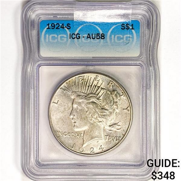 1924-S Silver Peace Dollar ICG AU58