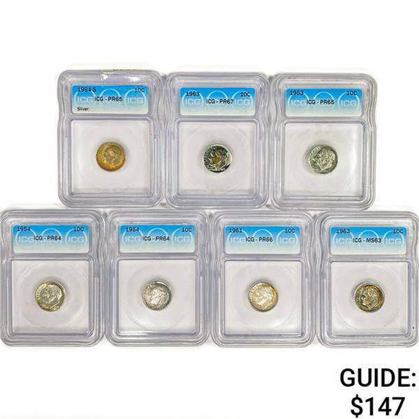 [7] Roosevelt Silver Dimes ICG PR,MS 1953-1994