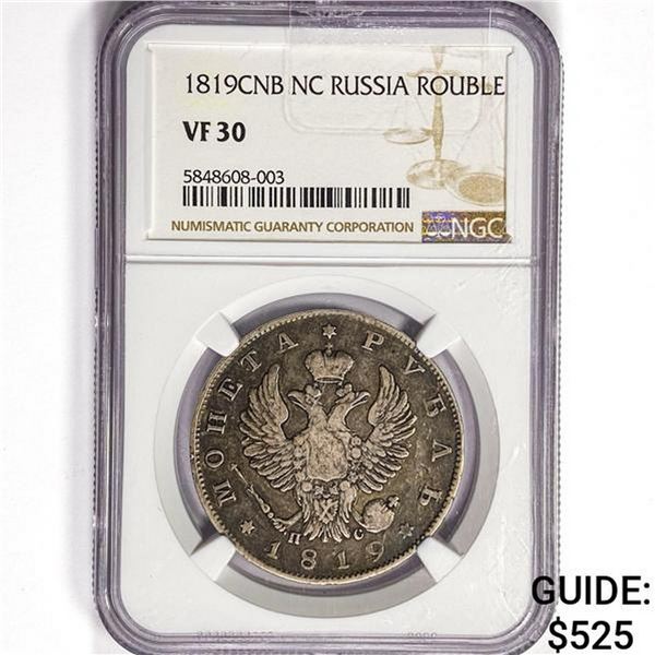 1819CNB NC Russia Rouble .5785oz. Silver NGC VF30