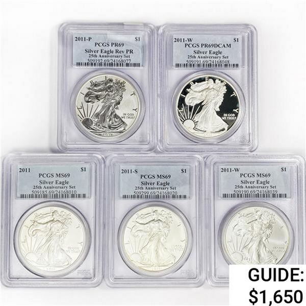 2011 SET [5] Silver Eagle PCGS 25th ANNIVERSARY S