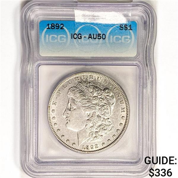 1892 Morgan Silver Dollar ICG AU50