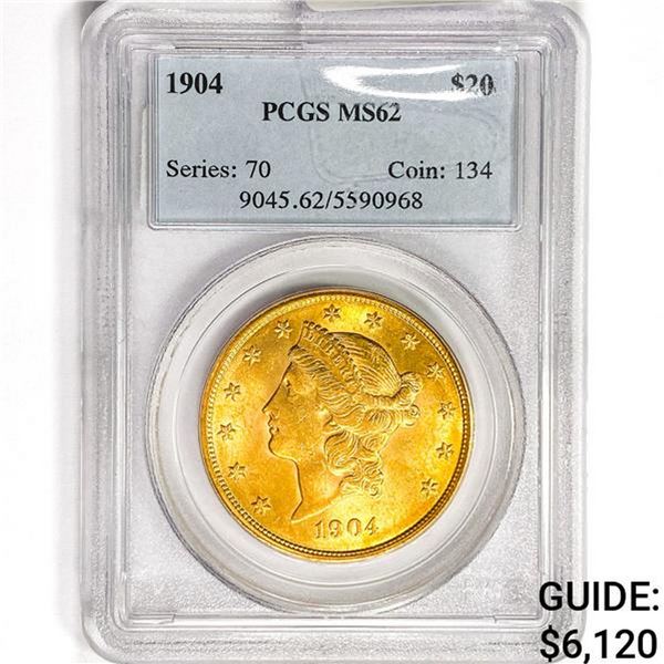 1904 $20 Gold Double Eagle PCGS MS62