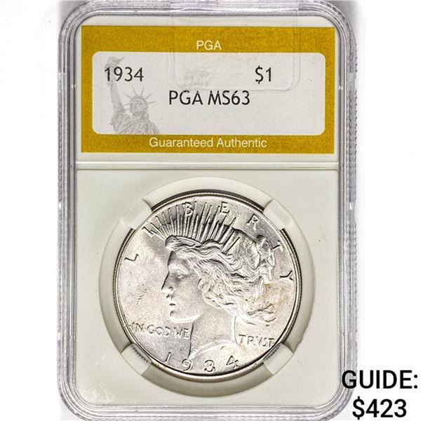 1934 Silver Peace Dollar PGA MS63