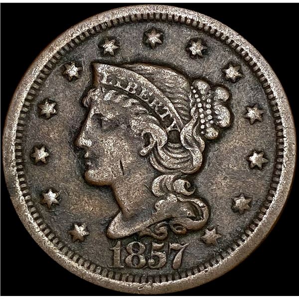 1857 Braided Hair Large Cent LIGHTLY CIRCULATED