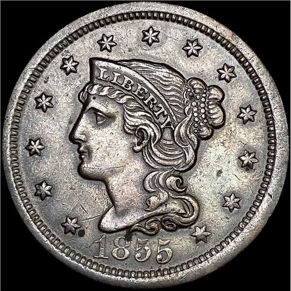 1855 Upright 5's Braided Hair Large Cent CHOICE AU