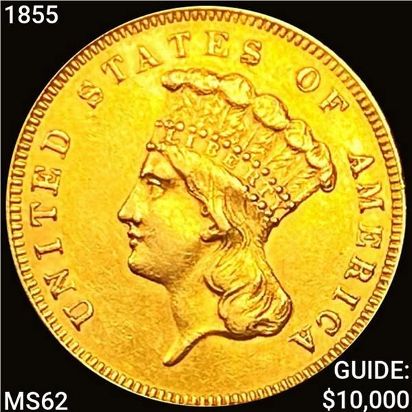 1855 $3 Gold Piece UNCIRCULATED