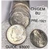 Image 1 : Pre 1921 20 Coin Roll Morgan Silver Dollars UNC
