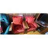 Image 8 : TWO RED CHAIRS WITH PILLOWS / FOOT STOOL