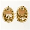 Image 6 : Large 14K Yellow Gold Oval Angel Skin Coral Fluted Grooved Ribbed Omega Earrings