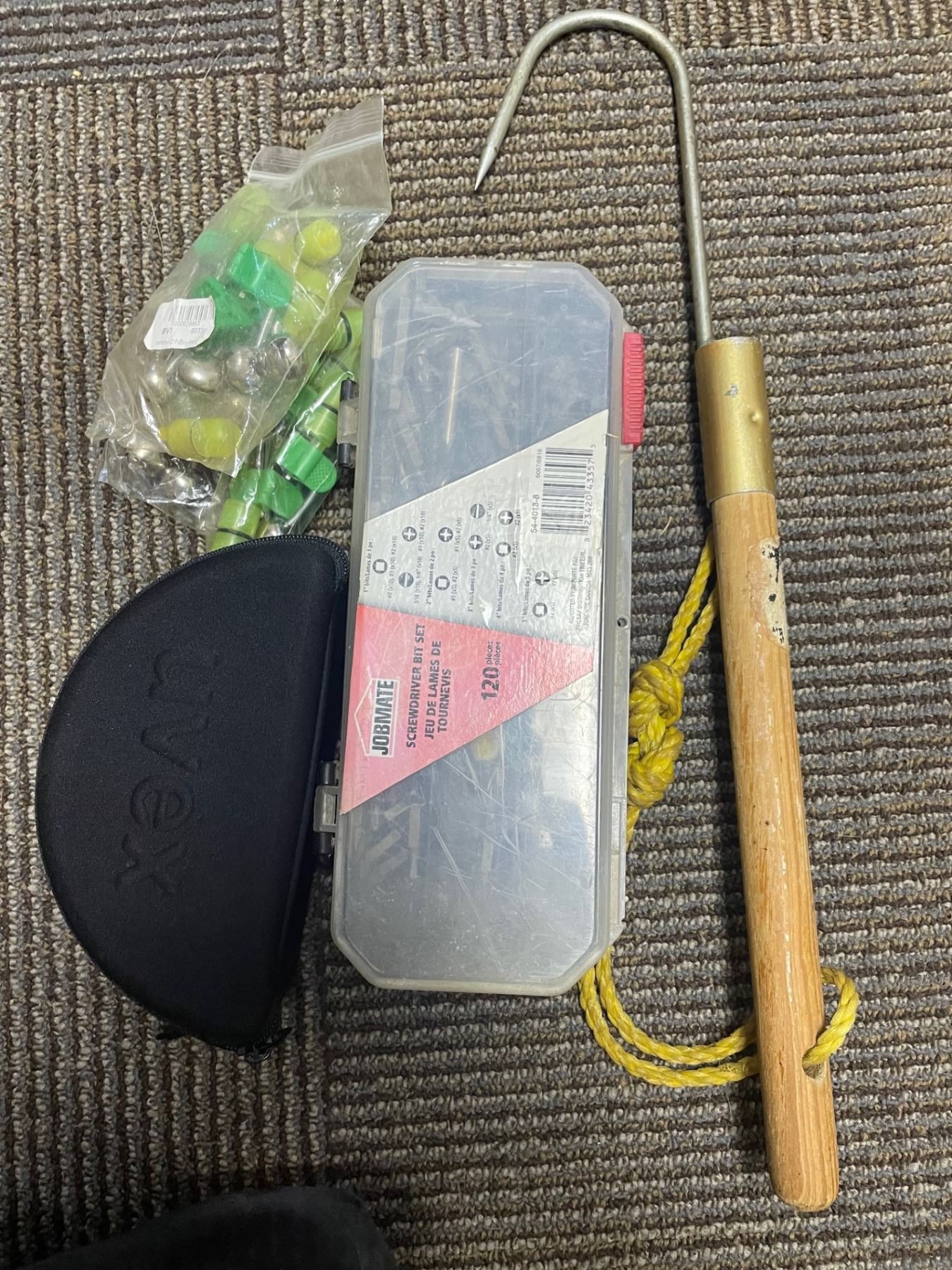 Items as shown, Safety Glasses, Fishing Supplies, Screwdriver Bit Set