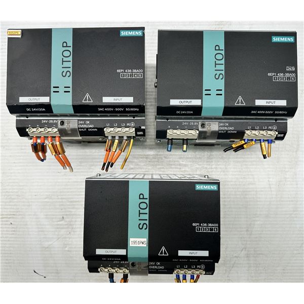 (3) Siemens #6EP1436-3BA00 SITOP modular 20A 3ph Power Supply