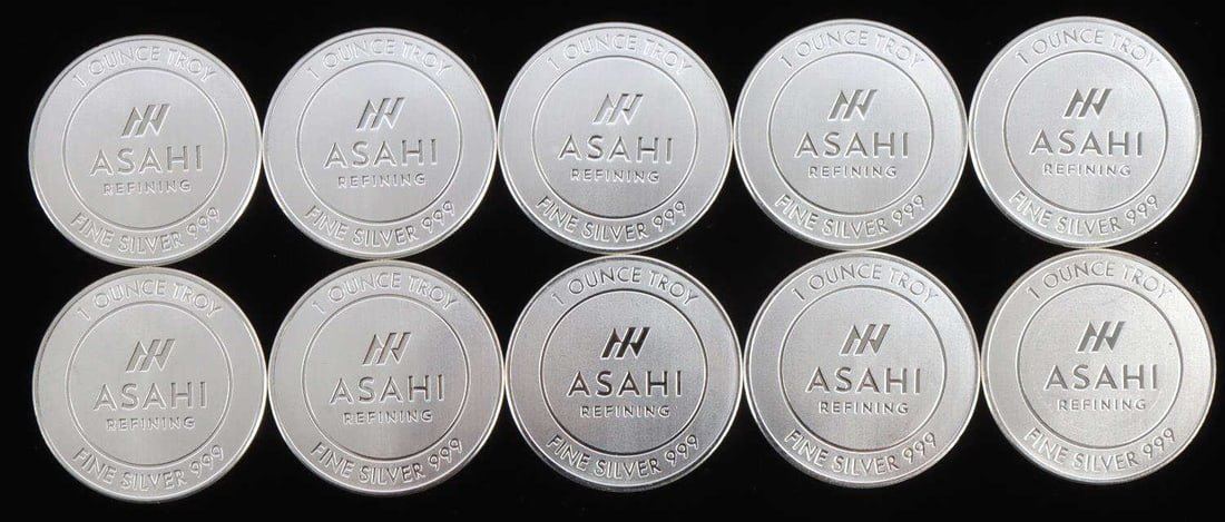 Ash Silver Rounds 1 OZ SILVER BULLION LOT OF 10 ASAHI SILVER ROUNDS