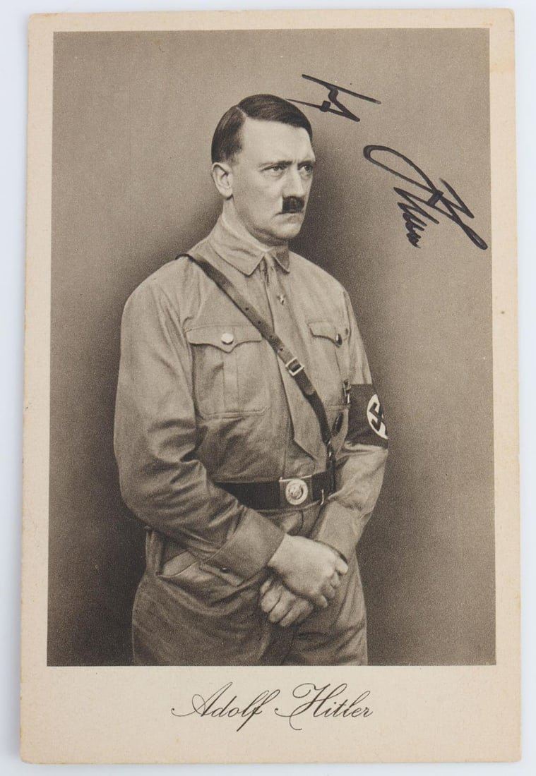 WWII GERMAN REICH ADOLF HITLER SIGNED POSTCARD